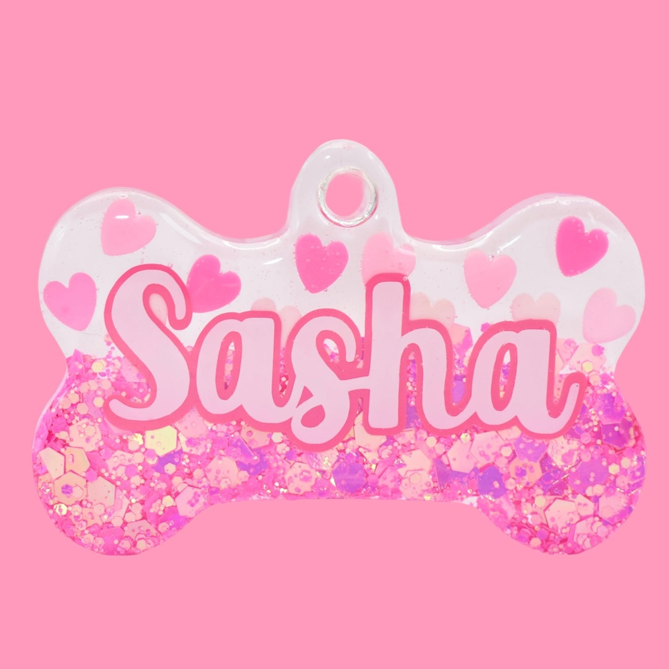 Hot Pink Glitter Half Hearts Tag