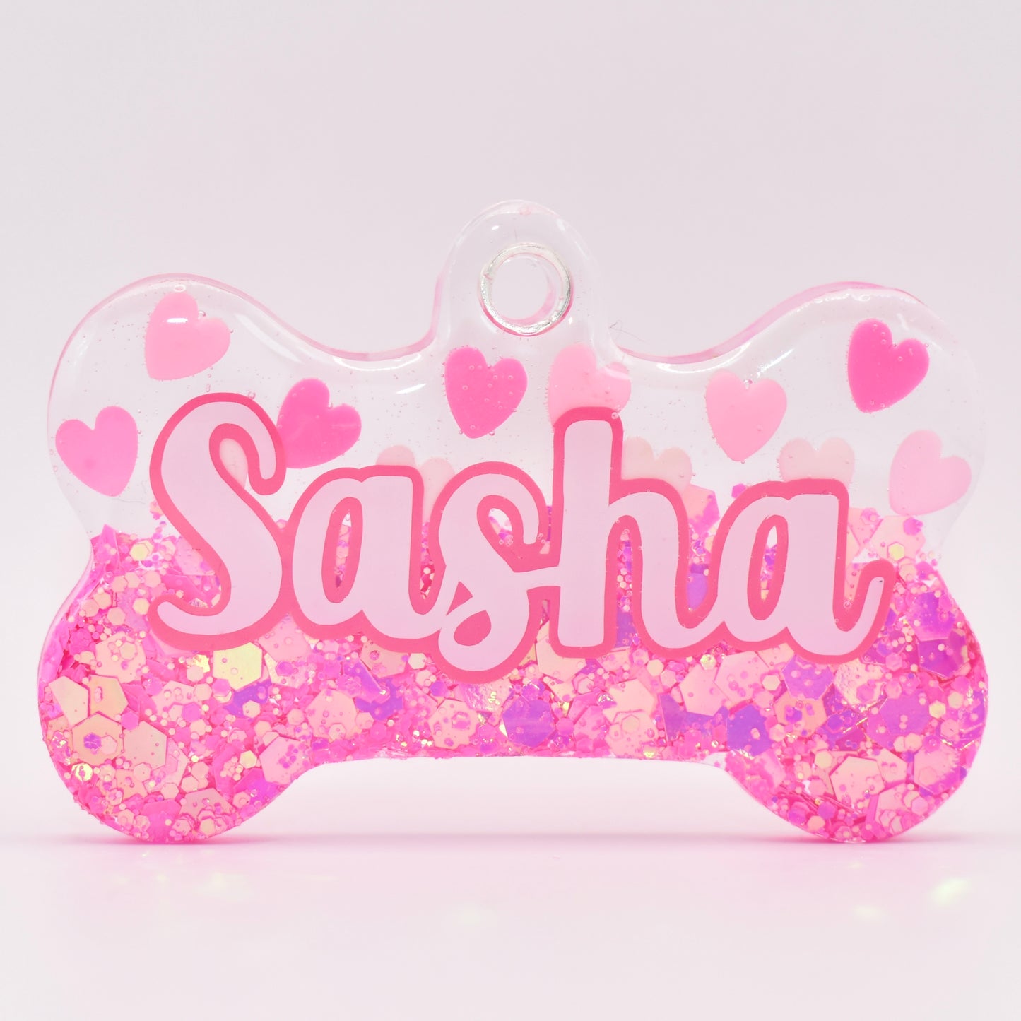 Hot Pink Glitter Half Hearts Tag