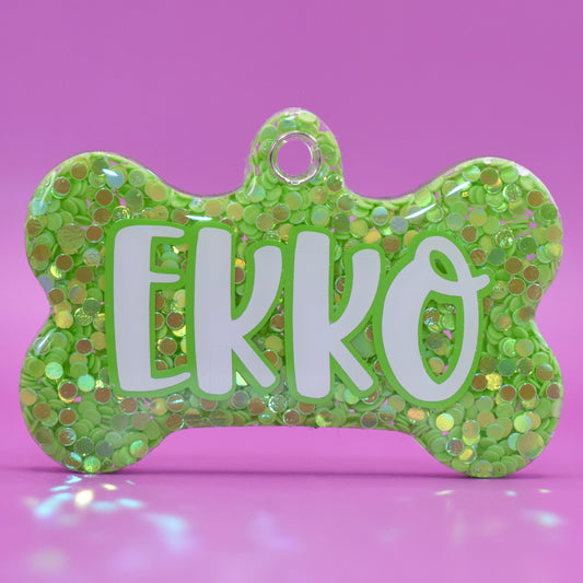 Lime Green Dotty Glitter Tag